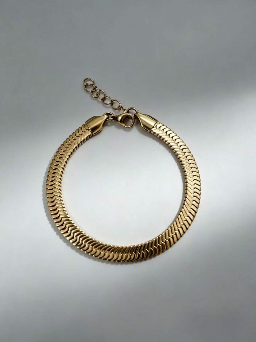 1 件 14K 镀金人字纹手链 简约男女通用刀锋链饰品 - 刀片鏈 - 查看 1