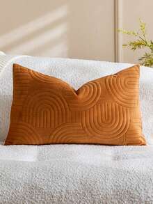 1/2pcs Velvet Plush Decorative Throw Pillow Covers Geometric Quilted Pillow Cover Fluffy Soft Solid Rectangular Cushion Case - Burnt Orange - View 4