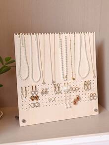1 buah Organizer Perhiasan, Rak Pajangan Perhiasan Kayu Multifungsi, Tempat Kalung & Anting dengan 168 Lubang Anting dan 30 Slot Kalung, Desain Serat Kayu Alami yang Sederhana dan Segar, Cocok untuk Meja Rias, Kamar Tidur, dan Meja Konter Toko Perhiasan - Kuning - View 4