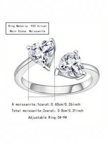 ConiiW A 2-Carat Moissanite Heart-Shaped Adjustable Women's Ring In 925 Sterling Silver, Perfect For Everyday Wear, Dates, Parties, And More. - Silver - View 6