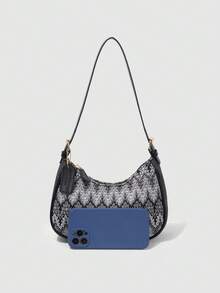 2025 Crescent-Shaped Shoulder Bag, New Fashionable Classic And Versatile Design With Letter Pattern Decoration, Solid Color, Waterproof PU Material, Handbag And Shoulder Bag, Suitable - 米色 - View 7