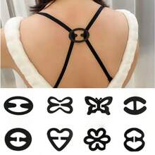 6 chiếc khóa cài dây áo ngực chống trượt hình hoa, bướm, trái tim, hình học (nhựa ABS), có thể điều chỉnh cho mọi mùa, kẹp dây áo ngực vô hình, thích hợp cho ngày Valentine. - màu đen - Xem 1
