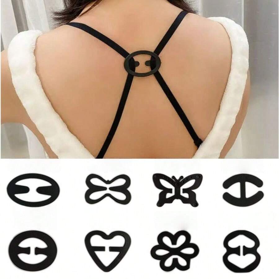 6 chiếc khóa cài dây áo ngực chống trượt hình hoa, bướm, trái tim, hình học (nhựa ABS), có thể điều chỉnh cho mọi mùa, kẹp dây áo ngực vô hình, thích hợp cho ngày Valentine. - màu đen - Xem 1