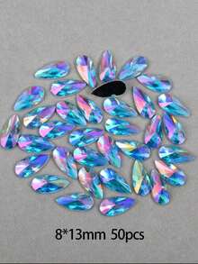 50pcs/Pack, Large 8*13mm Teardrop Acrylic Flat Bottom Rhinestones, Pointed Top Teardrop Undrilled Rhinestones For Clothing & Accessory DIY - Multicolor - View 16