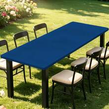 1pc Solid Color Rectangular Tablecloth, Easy To Wipe Clean Tablecloth Cover, Elastic Fitted Tablecloth With Stretchy Edges, Suitable For Picnic, Camping, Garden, Wedding, Birthday Party, Home, Kitchen, Dining, Indoor/Outdoor Use - E - View 3