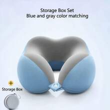 Memory Foam Travel Pillow, Upgraded Airplane Travel Neck Pillow 100% Pure Memory Foam Travel Pillow, Ideal For Airplane Flights, Car Trips, Train Journeys, And Office Naps. Available In Multiple Colors. - 藍灰 - 查看 1