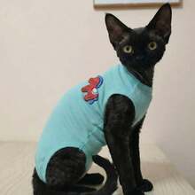 Lightweight Sleeveless T-Shirt With Embroidered Horse Design, Breathable And Shedding-Resistant For Sphynx Cats In Summer - Baby Blue - View 2