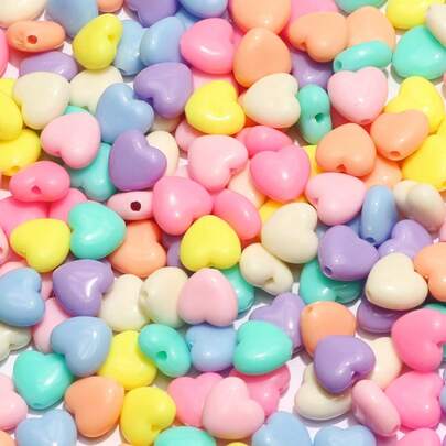 50pcs 11mm Candy Color Heart Shape Acrylic Spacer Beads For Diy Bracelet Necklace Jewelry Making Charms Accessories
