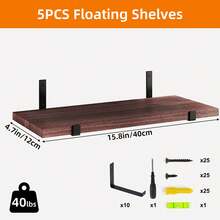 Tomnk 5 piezas Estantes flotantes, ancho de 4.7 pulgadas, estantes de pared, organizador de baño, decoración de pared, decoración de otoño para el hogar, estantes de almacenamiento de tablero rústico para dormitorio, sala de estar, cocina, baño, decoración del hogar, lavandería, oficina y decoración de la habitación de plantas - 5 piezas marrón nogal - Ver 3