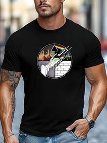 T-shirt à motifs pour hommes - Motif d'instrument spatial vert foncé avec prisme arc-en-ciel, t-shirt léger d'été adapté aux concerts, festivals et occasions décontractées - Chemise décontractée respirante pour les fans de science-fiction et de musique - Blanc - Voir 7