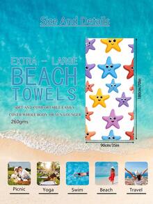 1pc Cute Colorful Starfish Pattern Kids Beach Towel, Super Absorbent Large Beach Blanket, Suitable For Beach, Pool, Travel, Camping, Yoga, Available In Multiple Sizes - Multicolor - View 13