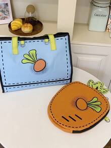 1pc New Carrot Shaped Tote Bag, Large Capacity Sports Badminton Tennis Racket Bag, Cute Shoulder Handbag - Multicolor - View 6