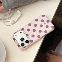 韓系極簡春季清新甜美粉色底棕白圓點手機殼，適用於 Apple 17 Pro Max、16 Pro Max、少女風 15 Pro、可愛 14、時尚 13，適合女孩的可愛保護殼，也適合男孩 - 彩色 - 查看 9