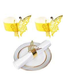 5pcs Shiny Gold Butterfly Napkin Rings, Butterfly Napkin Rings, Birthday Decor Napkin Rings, Farm Style Wedding, Hotel Valentine's Day Party Buffet Table Decor, Party Gift, Home Dining Table Decoration - Multiple Styles - View 1