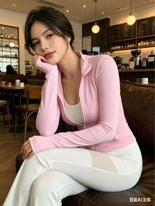 Women's Casual Zip-Up Sports, Regular Fit, Spring Women Coats - 粉色 - 查看 2