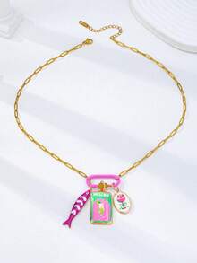 1 Mặt dây chuyền hình cá và cocktail tráng men dành cho nữ, dây chuyền bằng thép không gỉ mạ vàng 18K và khóa móc carabiner. - Dây chuyền mặt dây chuyền cocktail - Xem 4