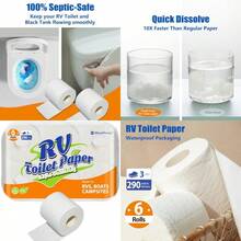 RV Toilet Paper - Rapid Dissolve Septic  Travel Toilet Tissue For RVs Boats Marine Camper Accessories- 3 Ply 290 Sheets - White - 查看 1