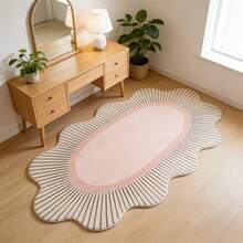 1pc Cream Style Pink Bedroom Decorative Rug, Black Line Design Bedside Runner, Ins Nordic Minimalist Dressing Room Plush Rug, Fluffy Soft Asymmetrical Shaped Casual Floor Mat, Living Room Rug, Doormat, Area Rug, Home Decor, Large Living Room Rug, Room Decoration, Washable Rug - Multicolor - View 5