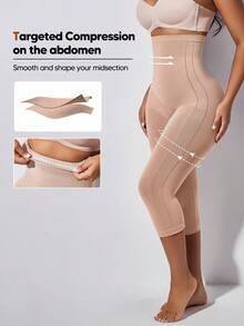 Women's High Waist Slimming Shaping Elastic 3/4 Leggings Summer - Dusty Pink - View 3