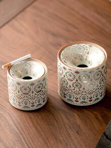 2 Pieces Set. Ceramic Ashtray/Tea Dregs Bowl. Multi-Functional Ceramic Bowl. Double-Layer Funnel Structure For Easy Cleaning. Gold Trim And Celadon Glaze Color Combination, Exquisite And Delicate Lines, Exuding Elegant And Luxurious Charm. A Light Luxury Decorative Item For Living Room And Tea Table. Suitable For Living Room, Study, Office And Tea Room - It Is Both A Practical Item And A Decorative Piece, Capable Of Enhancing The Overall Atmosphere. - Multicolor - View 7