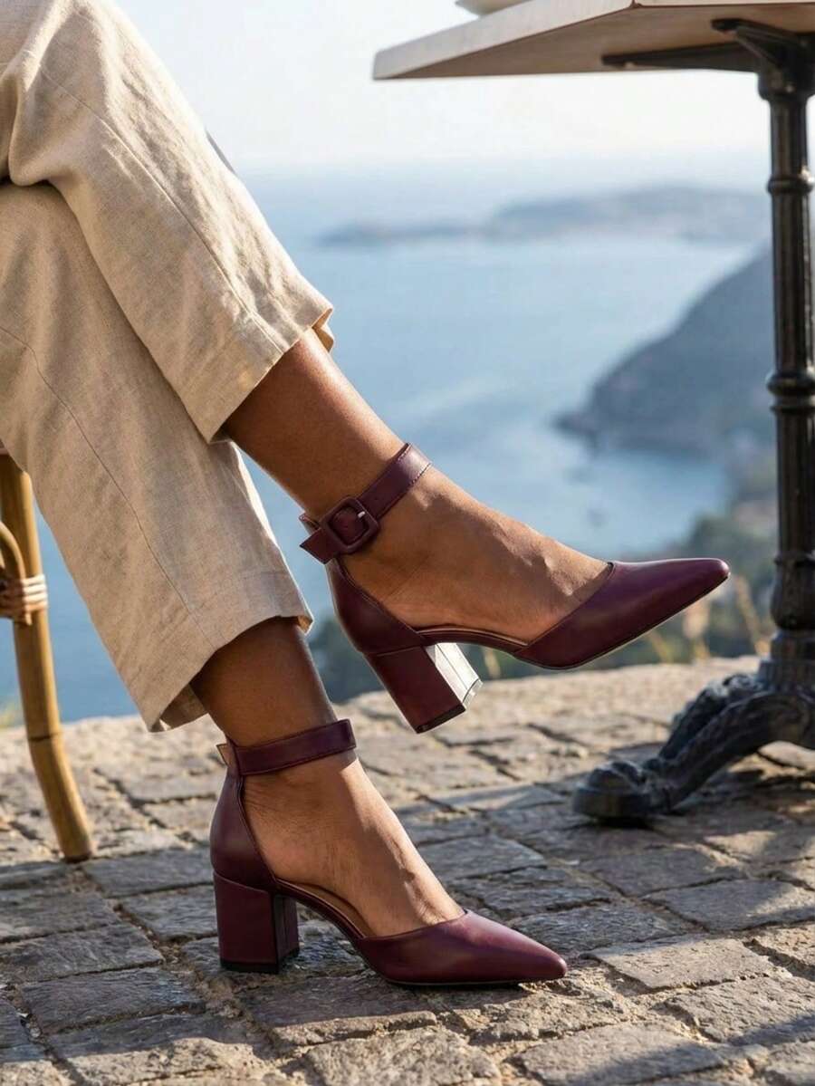Women's Solid Color Pointed Toe Fashion Daily Commute High Heels Stylish High Heels - Burgundy - View 1
