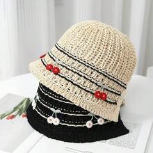 Mũ chống nắng mùa hè, mũ xô dệt thủ công hình quả anh đào dành cho nữ, mũ xô khoét lỗ thoáng khí phía sau, mũ chống nắng dễ thương và thoáng mát giúp thon gọn khuôn mặt. - Nhiều màu - Xem 8
