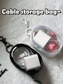1pc Transparent Zipper Data Cable Storage Bag, Portable Mini Transparent Doll Display Bag, Multi-Functional Compact Storage Bag, Earphone Charger Storage Box With Keychain, Black And White Colors Available, Exquisite And Compact, Suitable For Storing Small Items, Bracelet Bag, Makeup Bag, Cute Pendant, Charming Backpack Accessory - Multicolor - View 10