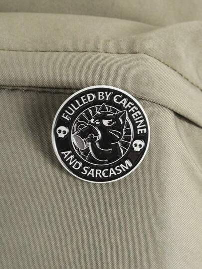 Funny Caffeine Cat Enamel Lapel Pin, Gothic Punk Skull Coffee Lover Badge, Fulled By Caffeine And Sarcasm Meme Pin, Denim Jacket Backpack Accessories, Coffee Month Gift For Workers Coffee Lovers