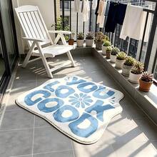 1 pieza Alfombra de peluche con forma asimétrica "Te ves bien", lavable a máquina, decoración del hogar para sala de estar, dormitorio, baño, cocina - Celeste - Ver 4