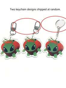 Unique Cute 2D Flat Style "Alien Strawberry" Keychain - Creative Red & Green Gift Accessory; Keychain Suitable For Daily Carry; Backpack Charm And Back-To-School Essential; School Opening Gift - Multicolor - View 4