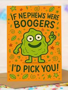 1pc, Playful "Booger Nephew" Birthday Greeting Card. Includes Envelope, Smooth Matte Paper. Cute Cartoon Booger & Bold Quote Design. Perfect For Nephew's Birthday – The Ideal Relatable Humor Card (12cm/4.7in X 17cm/6.7in) - Brown Envelope - View 5