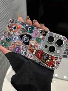 1pc Feather & Diamond Pattern Full Coverage TPU Shockproof Phone Case Compatible With Apple 16, 15, 14, 13, 12, 11 Pro Max - Multicolor - View 2