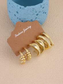 6-18pcs Gold Tone Fashion Earring Set For Men, Stylish & Elegant, Suitable For Daily Wear, Parties, Gifts For Wife Or Mother - Gold - View 3