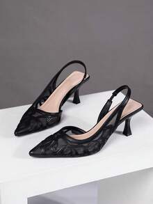 Giày sandal cao gót mũi nhọn khoét rỗng bằng lưới, giày cao gót thoáng khí mùa hè mới, phong cách thanh lịch Pháp. - màu đen - Xem 7