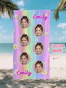 Personalized Children's Beach Towels, Personalized Customized Photos, Summer Birthday Gifts, Summer Atmosphere, Girls' Beach Trip, Customized Beach Towels, Swimming Pool, Beach Decoration - Multicolor - View 10