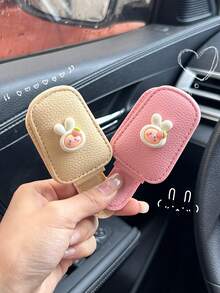 Rabbit Shaped Eyeglasses Clip, Car Sun Visor Card Holder, Leather Cute Girly Car Storage Organizer - A - View 4