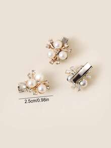 10pcs/Set Rhinestone & Pearl Flower Hair Clips, Elegant Cute Princess Style Duck Clip Hairpins, Side Bangs & Flyaway Hair Accessories - Gold - View 5
