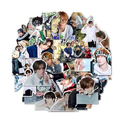 55pcs K-POP Boy Band Phone Case Stickers, Waterproof Stickers, Office Supplies, SKZ School Supplies, X, DIY Stickers, Decorative Stickers, Play Hard Cartoon Stickers, Anime Theme Stickers, Suitable For Phones, Luggage, Laptops, Water Bottles, And Guitars