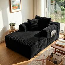 Sofá cama seccional extragrande Cloud de 122 cm: chaise longue doble con diseño mullido y sin huesos, cojines de felpa y sin necesidad de montaje. Moderno sofá cama para espacios pequeños, sala de estar, apartamento y noches de cine. - Negro - Ver 12
