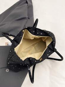 1pc Women's Solid Color Embroidered Soft Allover Print Shiny Star Large Capacity Shopping Tote Bag, Open Top Magnetic Closure, Essential For Shopping And Travel - Multicolor - View 8