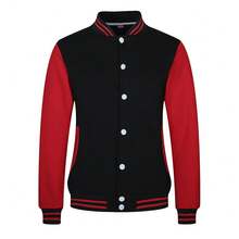 Mens Winter Baseball Jacket Comfortable Thick Warm Varsity Style Casual School & Work Uniform Coat - 黑線紅 - 查看 1