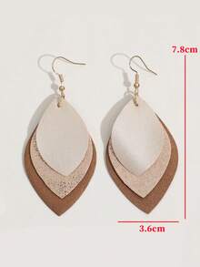1 Pair Bohemian Vintage 3-Layer PU Leather Water Drop Earrings, Contrasting Color Elegant Beach Holiday Fashion Earrings - Multicolor - View 2