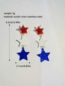 1 par de pendientes de mujer con colgante de estrella de acrílico brillante con los colores de la bandera estadounidense, accesorio de joyería adecuado para la celebración del 250 aniversario del Día de la Independencia de Estados Unidos - Multicolor - Ver 8