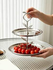 1pc Luxury Ins-Style Stainless Steel Mirrored Fruit Plate, Niche Creative Dessert Stand, Nordic Style Stainless Steel Fruit Rack, Elegant Cake & Snack Stand, Exquisite Afternoon Tea Dessert & Snack Rack, Luxury Multi-Layer Fruit Plate Storage Tray, Living Room Coffee Table Decor, Suitable For Cafe, Restaurant, Living Room, Dessert Shop, Wedding, Party - Silver - View 7