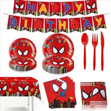 Marvel Spider-Man Cartoon Boy Birthday Party Decoration Set, Super Hero Kids 1st Birthday Party Supplies Including Pennant, Cake Plate, Tablecloth, Napkins, Cups, Baby Theme Birthday Decorations For Boys - Multicolor - View 2