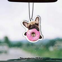 SepSky Ambientador de coche en forma de rosquilla de perro de 7 cm, ambientador de aire fresco colgante, decoración de coche 2D plana y artículo esencial para el hogar con fragancia de larga duración - Perro de donut - Ver 2