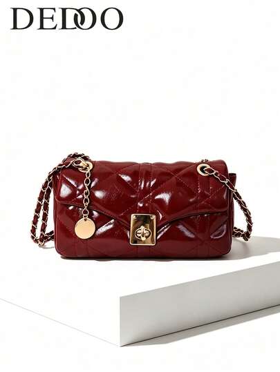 Dedoo Elegant Solid Color Rhombus Chain Envelope Square Bag, Versatile Commuter Bag For Office Lady And Casual Outings, Can Be Worn As Shoulder Bag, Underarm Bag Or Crossbody Bag