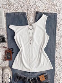 Women's Solid Color Minimalist Sleeveless Crop Top, Summer - White - View 2