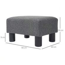 Linen Texture Ottoman Stool, Modern Style Footstool, Upholstered Stool For Bedroom, Living Room, Dark Gray - Dark Grey - View 7