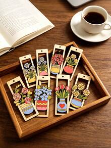 28pcs Unfinished Wooden Flower Shapes Decorative Pieces, Suitable For DIY Painting Decoration, Gift Packaging Decoration, Plant Theme Wooden Pendants, Ideal For Handmade Crafts, Craft Supplies, Woodworking Crafts, Blank Wooden Pieces, Wooden Cutouts And Wooden Handicrafts. - 8-piece Flower-shaped Wooden Bookmark - View 9